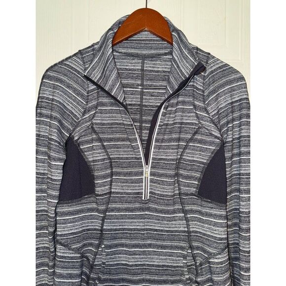 Lululemon Women's Rulu Pace Setter Half Zip Pullover Stripe Grey Slate Size 10 - Picture 12 of 14